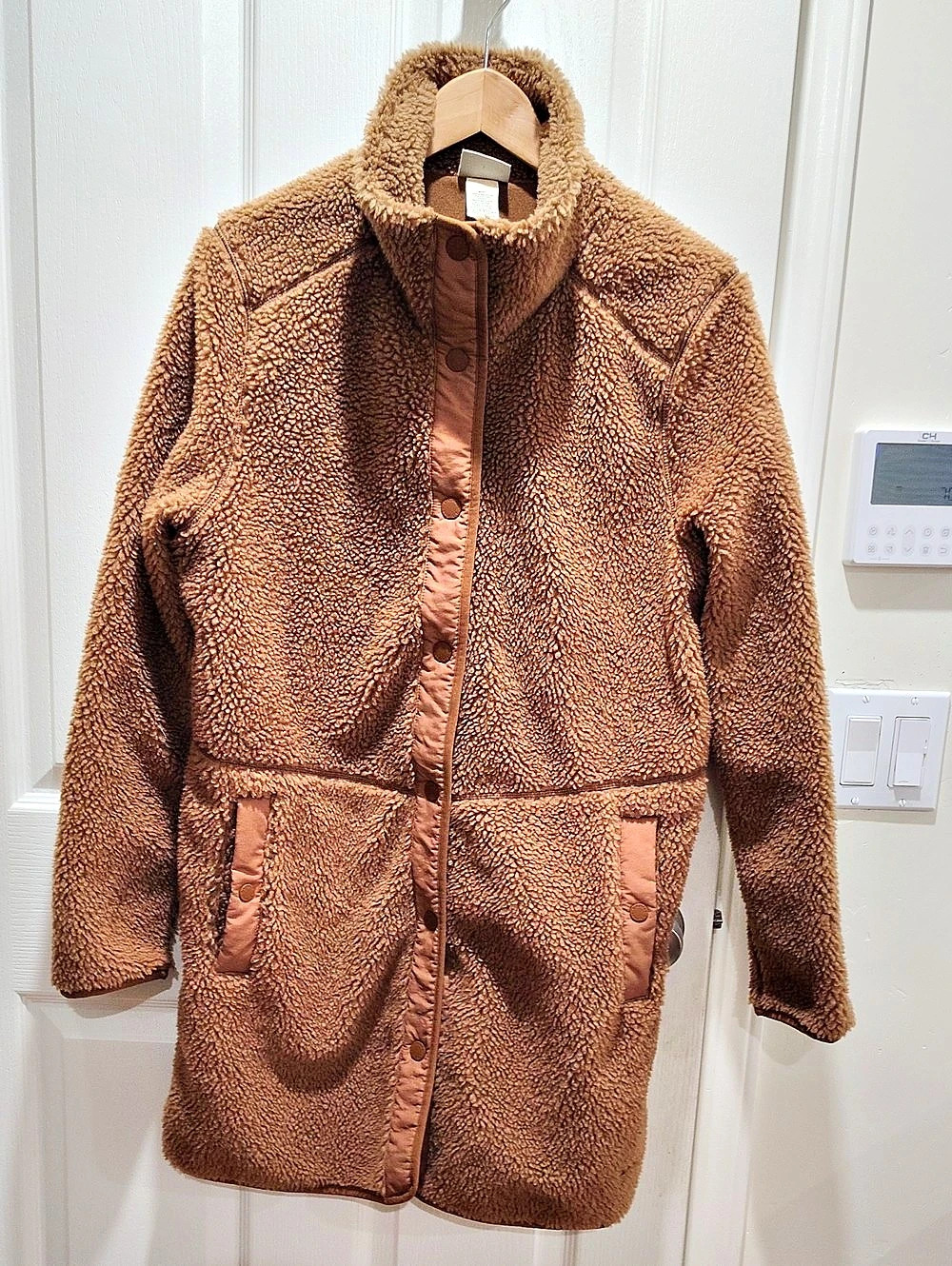 L.L. Bean DS20164 Teddy Fleece Coat Brown Size Large Cozy Snap Up Stand Collar - Picture 1 of 15
